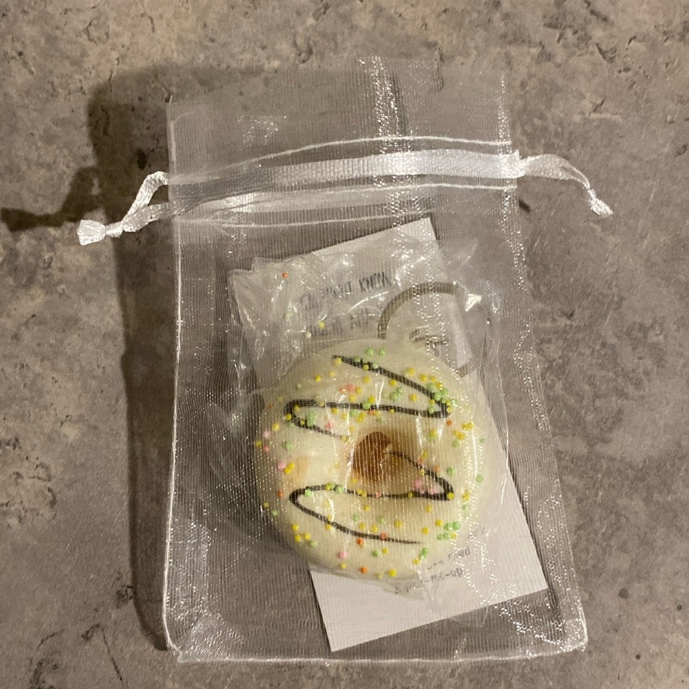White Chocolate Sprinkle Donut Squishy Keychain - Picture 6 of 6